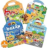 DINSUMRUG 4 Sets Reusable Sticker Book for Toddlers 2-4 Years,Jelly Sticker Books for Toddlers 1-3,Toddler Travel Toys Activity Book for Kids 3 4 5 6 Years Old Girls Boys Gifts