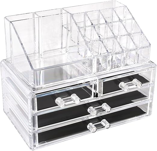 Homfa Acrylic Clear Cosmetic Makeup Organiser 4 Drawers Holder