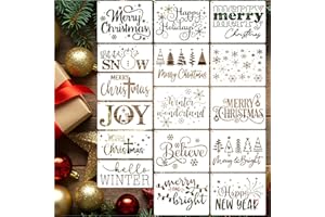 16PCS Christmas Stencils for Crafts Reusable, Merry Christmas Stencil for Card Making, Painting on Wood, Wall Decorations - 4