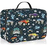 Clastyle Black Race Car Insulated Lunch Bag for Kids Boy, Colourful Trucks Portable Large Thermal Cooler Lunch Box Bag for School