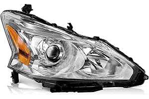 WEELMOTO Headlights Assembly For 2013 2014 2015 Nissan Altima Sedan, Headlight Assembly Replacement For 13 14 15 Nissan Altima 4-Door Headlamp, Chrome Housing Amber Reflector Right Passenger Side