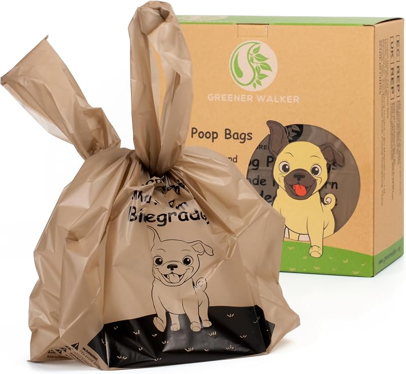GREENER WALKER Poo Bags Tie Handles 600 Count Biodegradable Brown