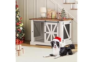 VOPEAK 40" Farmhouse Dog Crate Furniture, Heavy Duty Dog Crate for Medium Large Dogs, Dog Cage Dog Kennel Indoor with Double Doors, Chew Resistant End Table for Bedroom Living Room, White