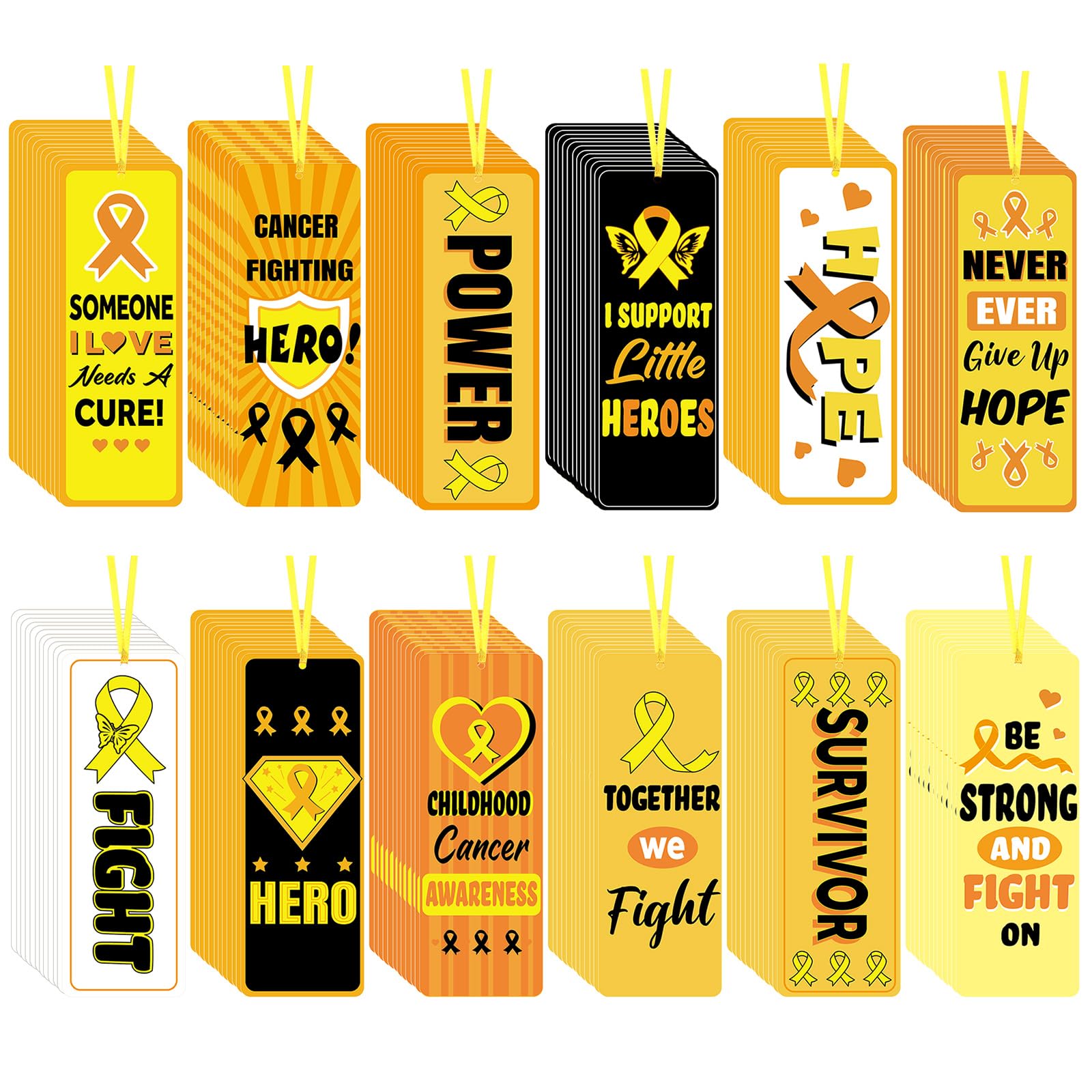 Photo 1 of ***2 BOXES INCLUDED***Skyygemm 120 Pcs Childhood Cancer Awareness Bookmarks Bulk Gold Ribbon Bookmarks for Pediatric Cancer Awareness Hope Power Inspiring Book Marker for School Charity Fundraiser Events Supplies***2 BOXES INCLUDED***