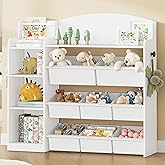 Hzuaneri Toy Storage Organizer, Toy Shelf with 8 Storage Bins, Playroom Storage, Kids Bookshelf, 4-Tier Toddler Bookshelf for Children's Room, Bedroom, Living Room, Study Room, Nursery White KB42003W