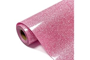 SCZENQI Rouge Pink Glitter HTV Transfer Vinyl Roll - 12" x 8ft. Rouge Pink Glitter Iron on Vinyl for DIY T-Shirts, Cricut Glitter HTV Heat Transfer Vinyl for All Cutting Machines, Easy to Cut & Weed