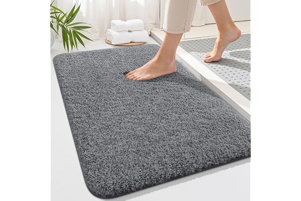 OLANLY Soft Microfiber Small Bath Mat, Super Absorbent Plush Shaggy Bathroom Mat, Machine Washable Dry Bathroom Rug, Non-Slip