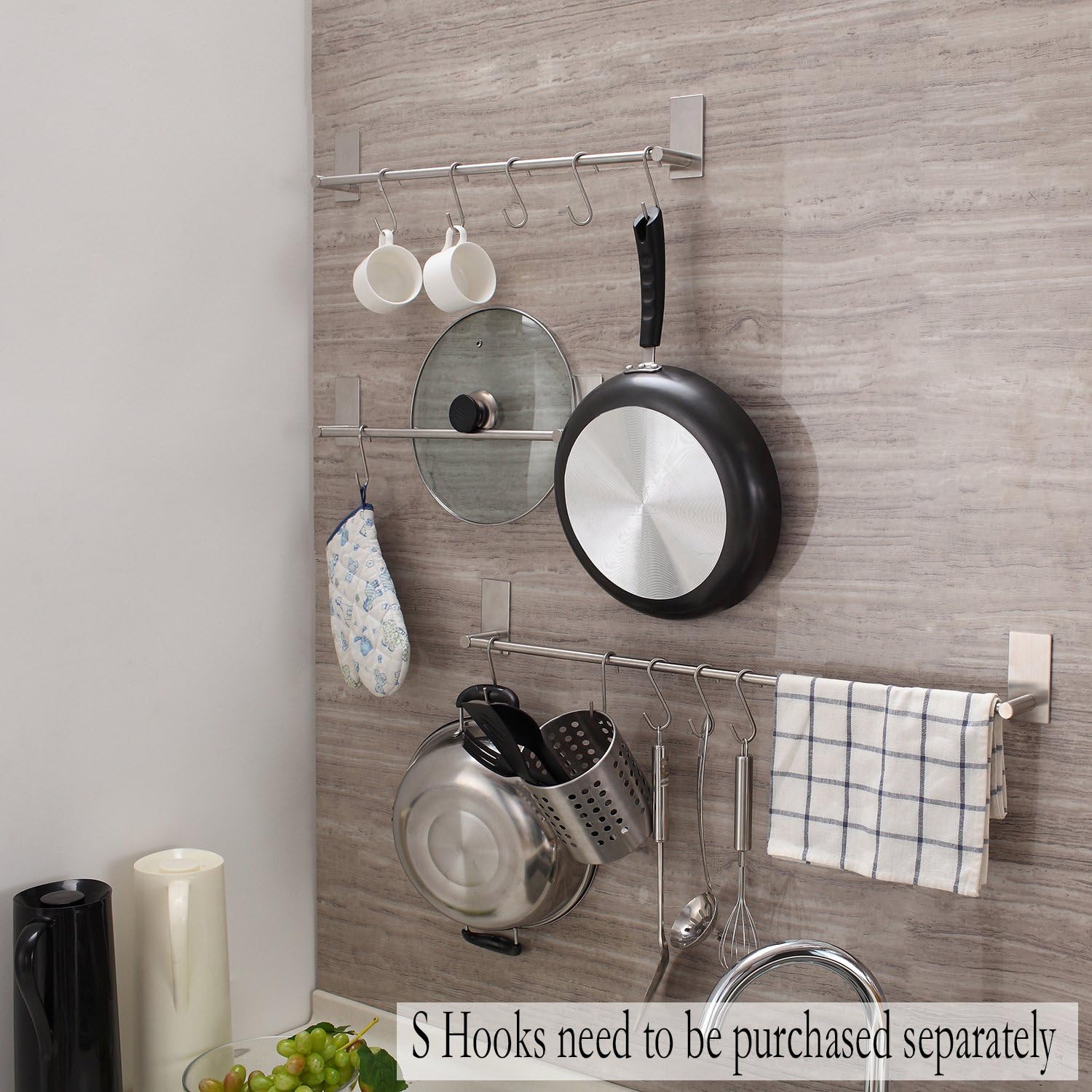 Taozun Towel Bar Self Adhesive 27.55-Inch Bathroom Brushed SUS 304 Stainless Steel Bath Wall Shelf Rack Hanging Towel Stick On Sticky Hanger Contemporary Style: Home & Kitchen
