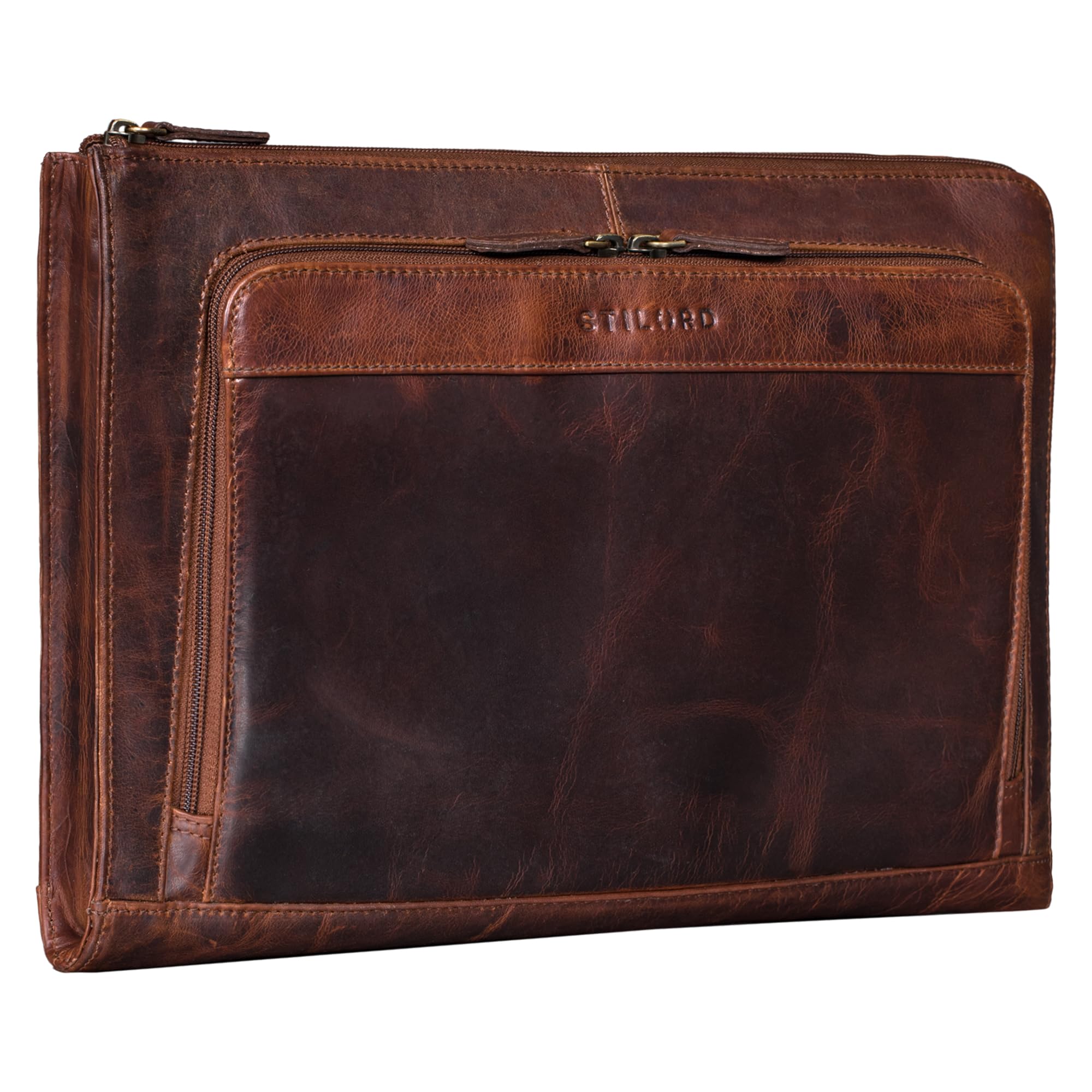 STILORD "Dillon" Conference Folder Leather Vintage Business Case A4 Laptop Case13,3 Inch Notebook MacBook Case Bag Cover Briefcase Envelope Portfolio Colour:Florida - Brown