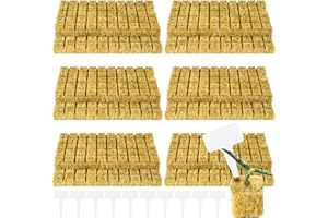 JolliKids 600 Pieces 1'' Rockwool Cubes for Hydroponics, Rock Wool Planting Cubes with 10 Plant Name Tags Rockwool Starter Plugs Mini Blocks for Soilless Cultivation Seedlings Cutting