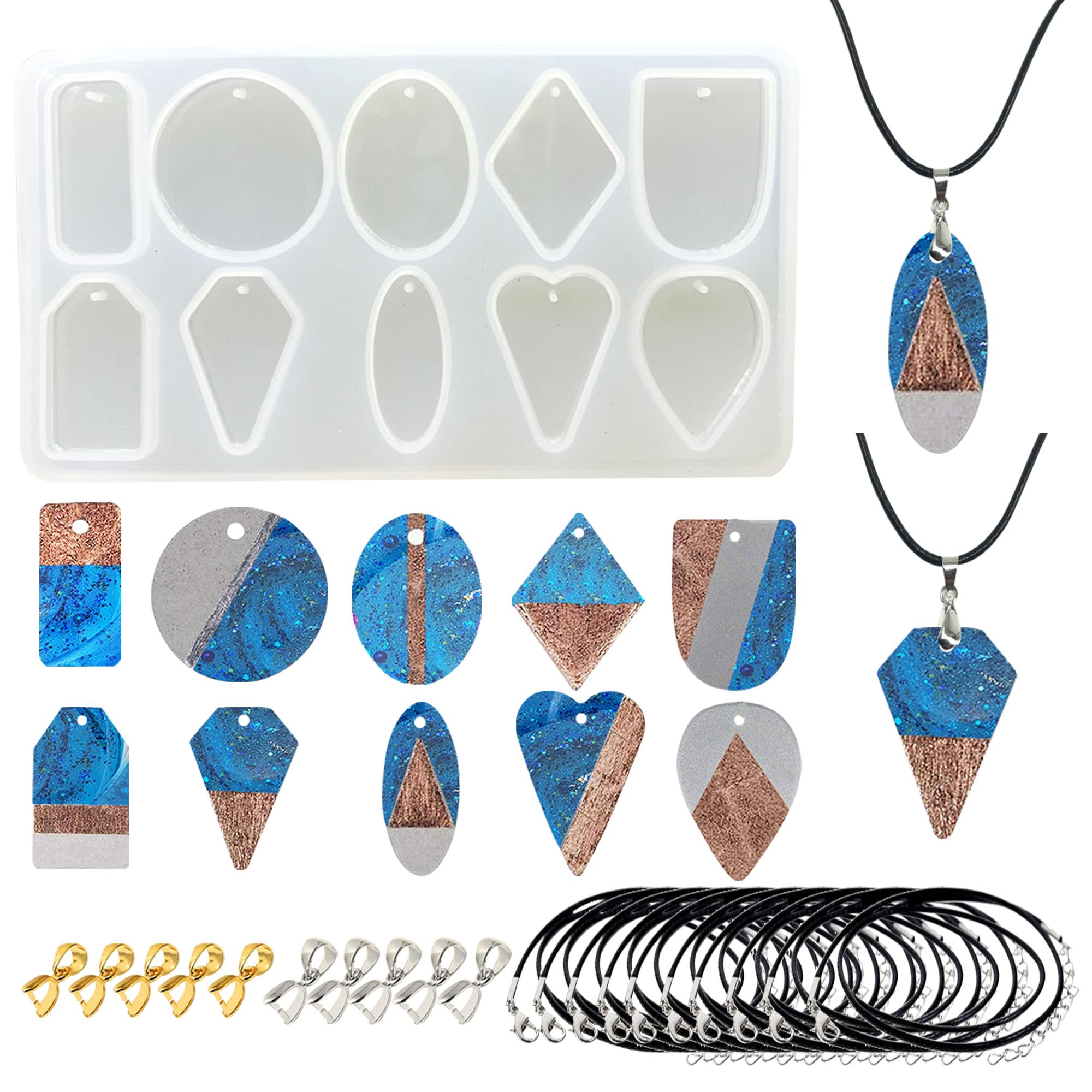 Woohome Silicone Moulds 1 x 10 Cavity Pendant Geometry Mould Resin Pendant with Hole for Jewellery DIY Tools