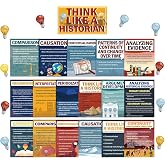 28 Pcs History Posters Classroom Decorations Social Studies Bulletin Board Set with Light Bulb Cutouts Think Like A Historian Motivational Poster for Middle High School Office Home Supplies(Bright)