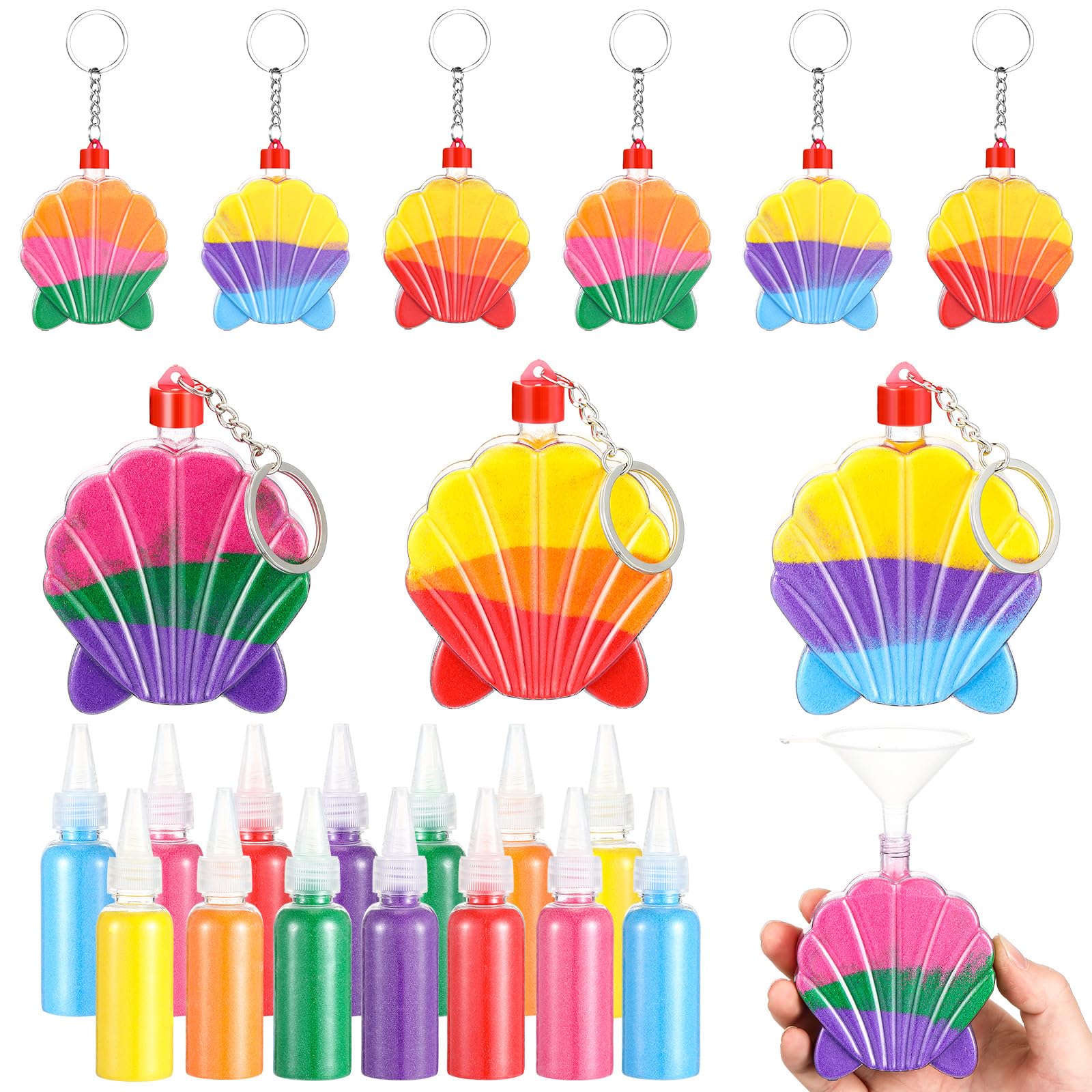 Photo 1 of Relaxgiant 10 Pack Sand Art Kit Include 10 Bottles Keychains and 14 Art Sand in Plastic Bottles for Fun Home Activities Class Favor(Shell)