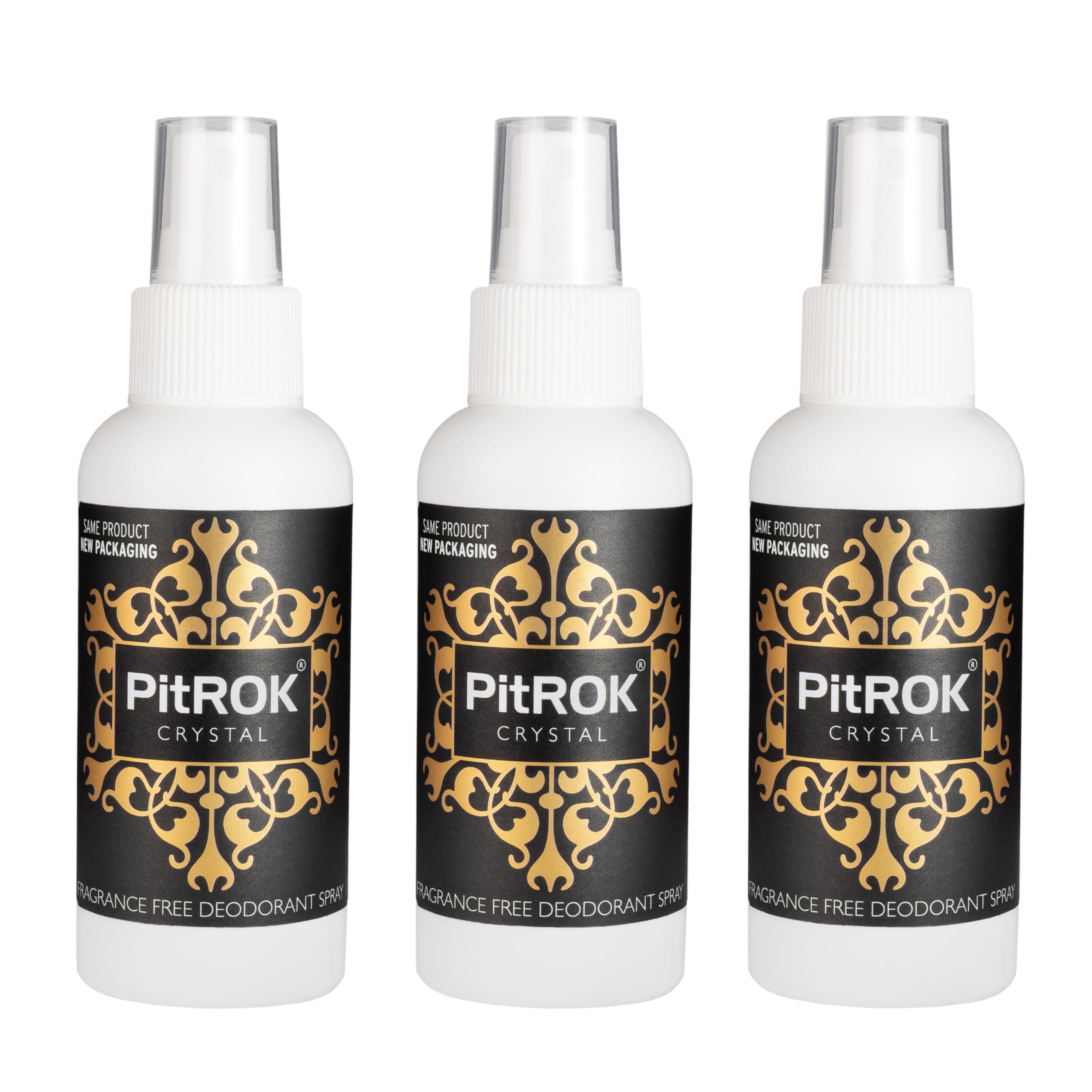 PitROK Crystal Deodorant. Pack of 3 x 100ml Pump Spray, Fragrance Free, Vegan, Cruelty Free, Sensitive Skin Deodorant, with Aloe Vera and Grapefruit Seed Extract, Gender Neutral. Made in the UK