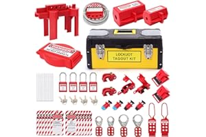 OMGTMD Lockout Tagout Kit - Lockout Set Safety Padlocks Lockout Hasp Breaker Lockout Ball Valve Lockout Steel Cable Lockout Plug Loto Valve Lockout Loto Tags Lock Out Tag Out