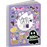Cupkin Land of Cat Sticker Book + 8 Coloring Pages | 300+ Cat Stickers | The Original Lay-Flat Sticker Book | Spiral Binding | 100% Hand Drawn (No AI) | A Gift for Cat Lovers | Kitten Activity Set