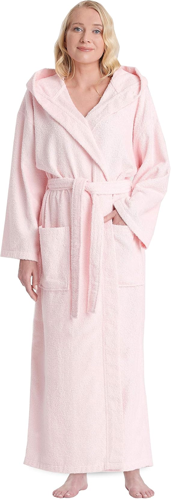Arus Women's Hooded Classic Bathrobe Turkish Cotton Robe with Full