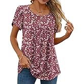 Anyhold Women's Summer Short Sleeve Shirts Dressy Casual Blouses Loose Fit Tunic tops