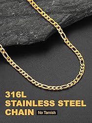 U7 3mm Figaro Chain 18K Gold with Inlaid Stainless