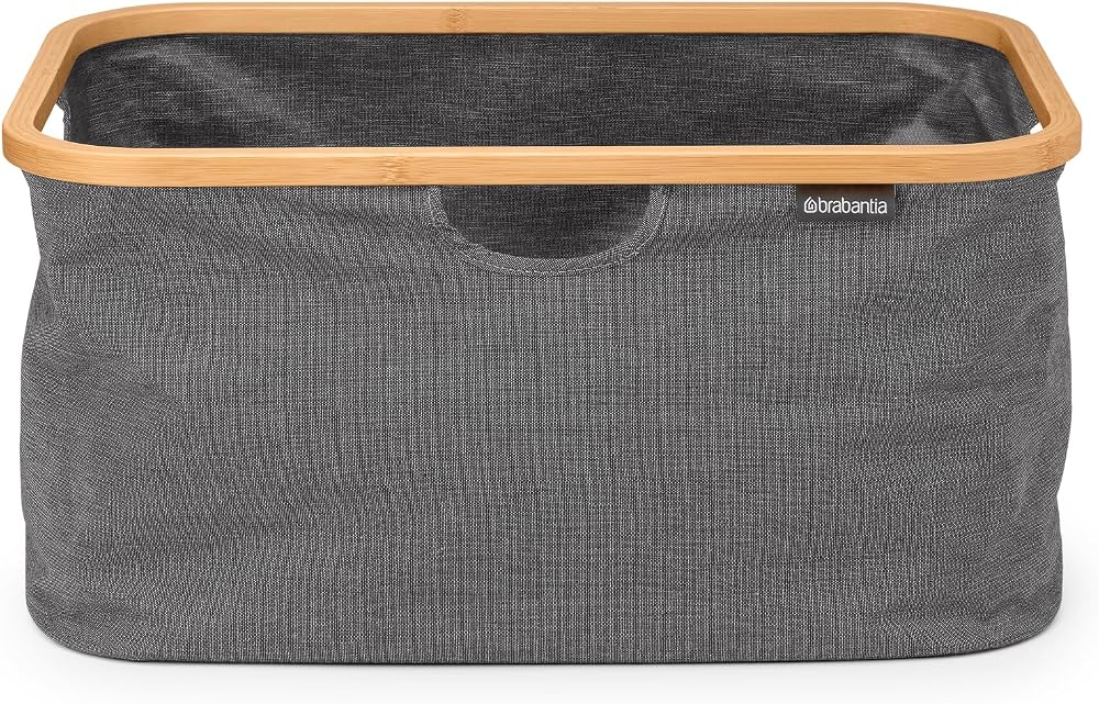 Brabantia 40L Foldable Laundry Basket Pepper Black Water Resistant Bamboo Rim