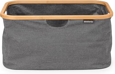 Brabantia 40L Foldable Laundry Basket Pepper Black Water Resistant Bamboo Rim