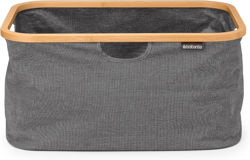 Brabantia 40L Foldable Laundry Basket Pepper Black Water Resistant Bamboo Rim