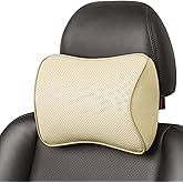 Aukee Car Headrest Pillow Memory Foam Car Neck Pillow Soft Leather Headrest for Driving Home Office Beige (1PC)