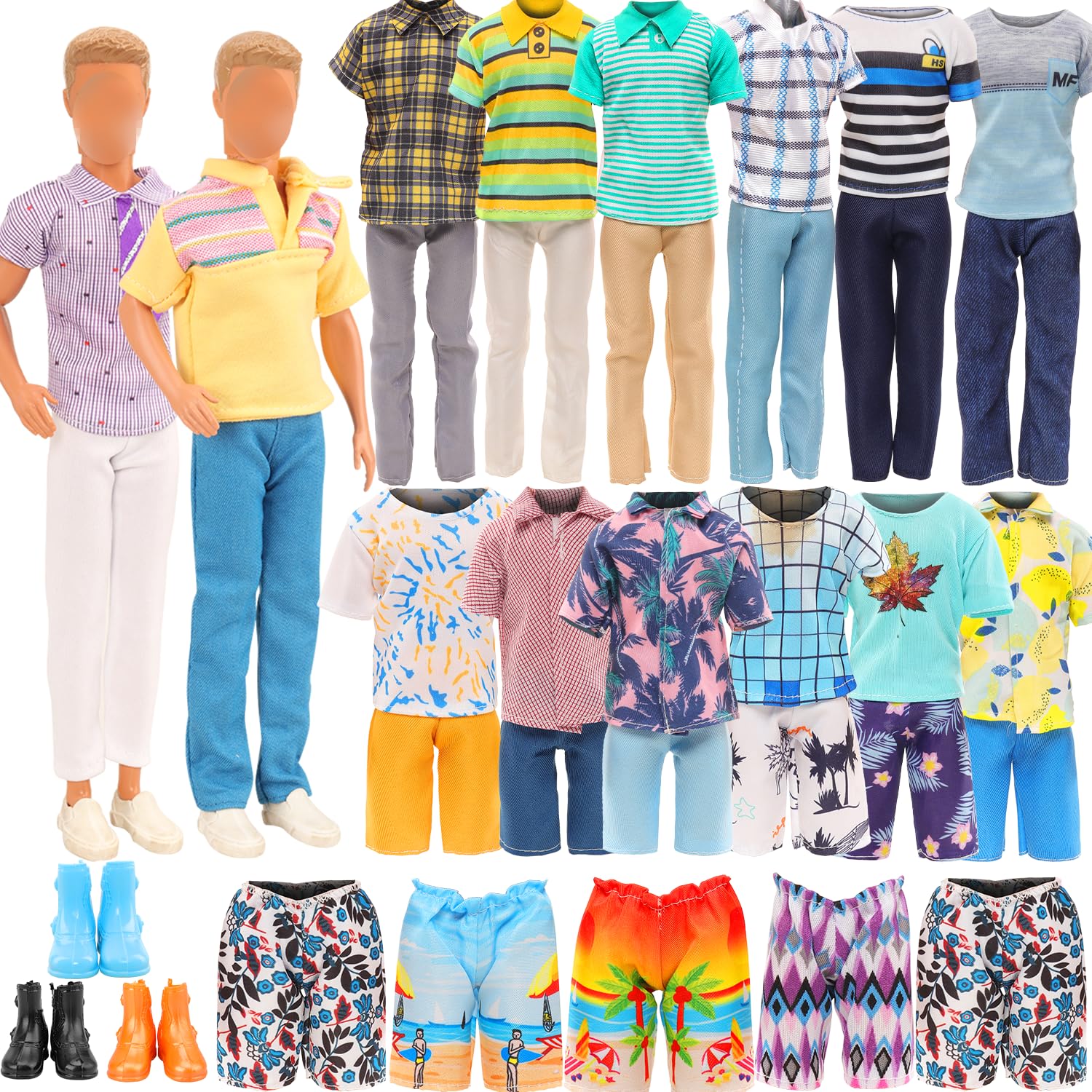 Miunana Lot 16 Items Doll Clothes & Accessories Classic Black Suit for Boy Doll Include Random 4 PCS Casual Wear + 5 PCS Dolls Pants + 3 Pairs of Shoes Laptop Water Bottles