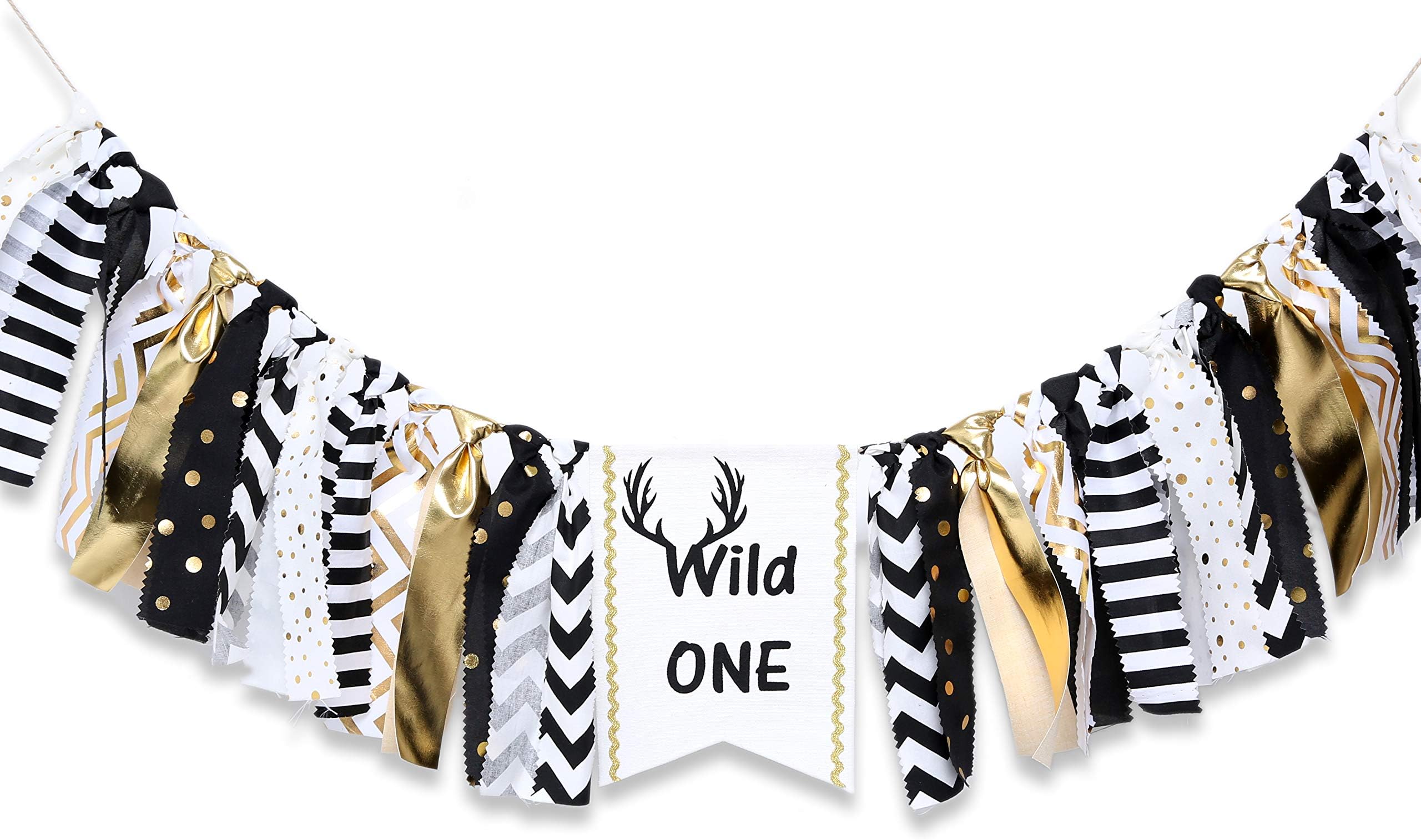 WAOUH Wild One Banner for 1st Birthday - Party Banner and Garlands for First Birthday, Highchair Banner for Boy or Girl, Photo Booth Props, Birthday Souvenir And Gifts(Black Golden)