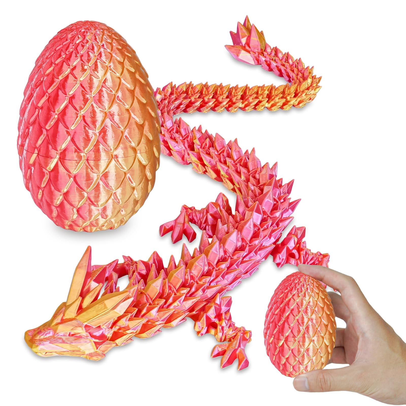 Surprise Dragon Egg with Dragon Inside – Gifts for Kids and Adults, 3D Printed Fidget Toy, Ideal for Christmas, Easter, Birthdays, Fun Desk Décor and Stress Relief(Orange Red, Small)