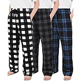 IHU 3 Pack Boys Pajama Pants Kids Micro Fleece Pj Bottoms Sleepwear Plaid Lounge Pant with Drawstring Pockets Boy Clothes