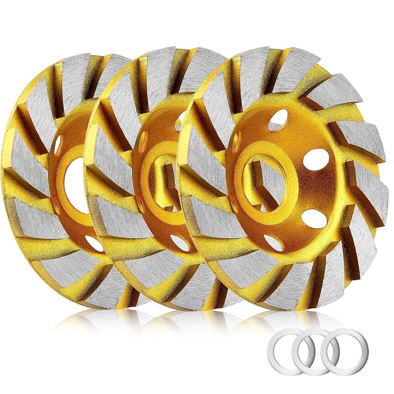 3pcs-4 Inch Concrete Stone Ceramic Turbo Diamond Grinding Cup Wheel,12 Segs Heavy Duty Angle Grinder Wheels for Angle Grinder (Yellow)