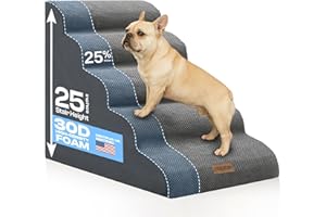 Miorun Extra Wide Dog Stairs for Large Dogs Up to 36kg, 63cm Pet Steps for High Bed with Washable Cover, 5-Step Foam Bed & Co