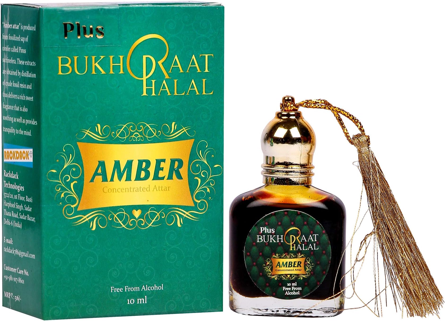 RACKDACK Bukhraat Halal Care Pure Plus Attar Real Amber, 10ml