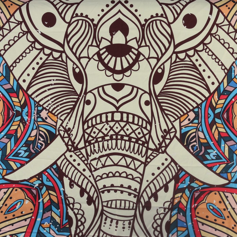 Mandala Elephant Tapestry - Indian Bohemian Hippie Art Wall Hanging White Home Decor Multipurpose Cloth as Bedspread, Backdrop, Room Divider - Queen Size, 80 x 60 inches