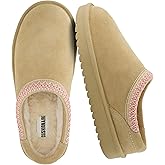 CUSHIONAIRE Keto Genuine Suede Leather Kids Slippers for Boys and Girls – Cozy Slip-On Mule House Shoes with Faux Fur Lining, Cushioned Memory Foam Comfort