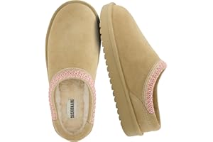 CUSHIONAIRE Keto Genuine Suede Leather Kids Slippers for Boys and Girls – Cozy Slip-On Mule House Shoes with Faux Fur Lining, Cushioned Memory Foam Comfort