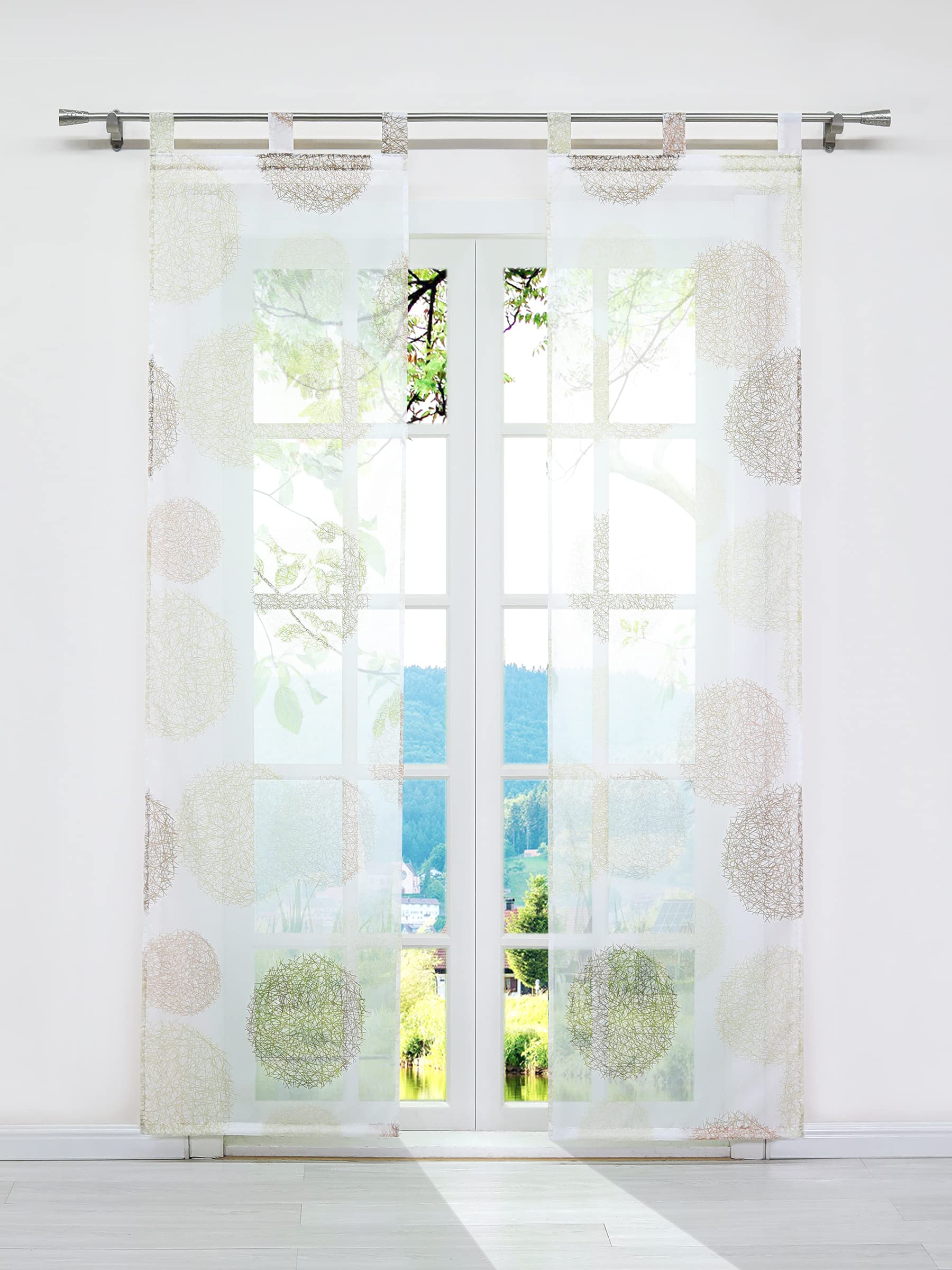 ESLIR Sliding Curtains Set of 2 Panel Curtains with Loops Sliding Curtain Transparent Curtain with Branches Pattern Voile Sand W x H 57 x 145 cm 2 Pieces