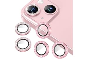 AGVEE 3+3 6 Pack iPhone 15/15 Plus Camera Lens Protector, Diamond & Glitter Metal Ring 9H Tempered HD Glass, Bling-Pink