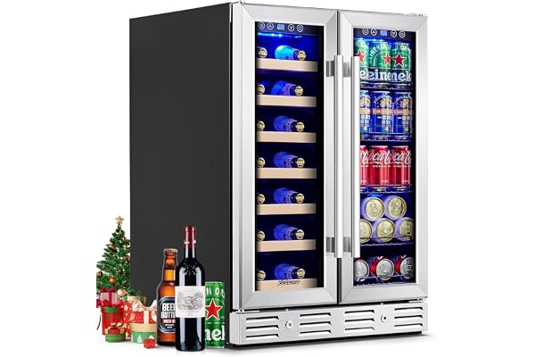 Kalamera 24 inch Wine Fridge Hold 21 Bottles and 75 Cans, Dual Zone Cooling | Wine and Beverage Refrigerator,Built-In or Freestanding with Blue LED Light for Home/Bar/Office