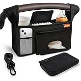 Baby Uma Universal Stroller Organizer Bag - Stroller Caddy Organizer with XL Insulated Cup Holder (x2), Phone Holder, Wipes Dispenser, Zip-Off Wrist Bag & Clip-On Shoulder Strap, Baby Travel Gear