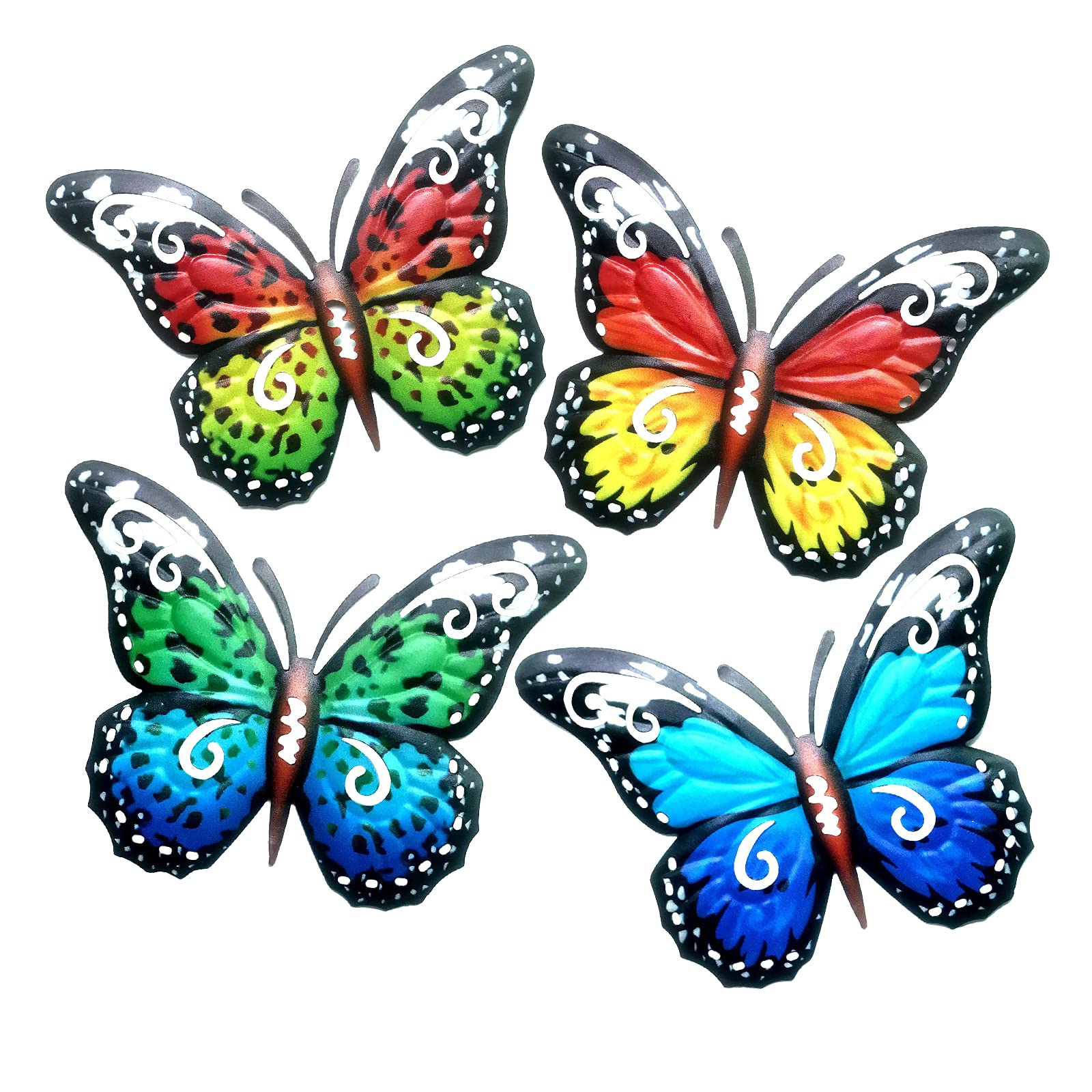 SUNNEKO 4 PCS Butterfly Wall Art Decoration Garden Ornaments Outdoor Indoor Metal Wall Art Garden Fence Decorations Yard Wall Hanging Decoration Shed Walls Fences Kitchen Art Deco