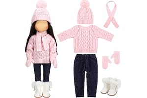 Bencailor 6 Pcs Christmas 18 Inch Doll Clothes and Accessories Winter Outfits Set Sweaters Trousers Hats Shoes for 18 Inch Doll Gifts(Pink,Lovely)