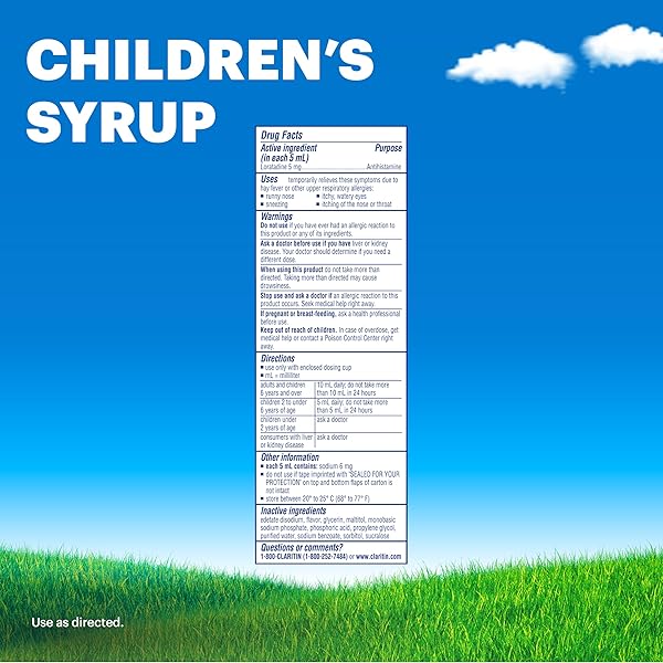 CLARITIN CHILDREN’S ALLERGY MEDICINE, 24-HOUR NON-DROWSY LORATADINE 5MG, ANTIHISTAMINE LIQUID FOR KIDS AGED 2 YEARS AND OLDER, GRAPE FLAVORED, 8 FL OZ.