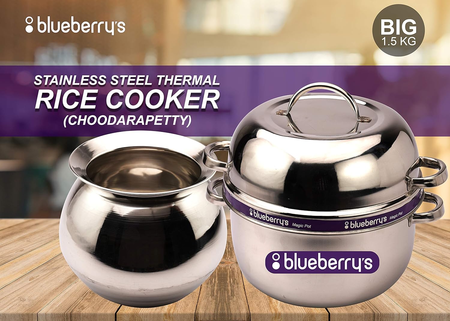 Blueberry's Double Layer Stainless Steel Thermal Rice Cooker