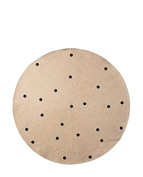 Ferm Living Jute Black Dots Teppich klein, Natur schwarz rund Ø 100cm