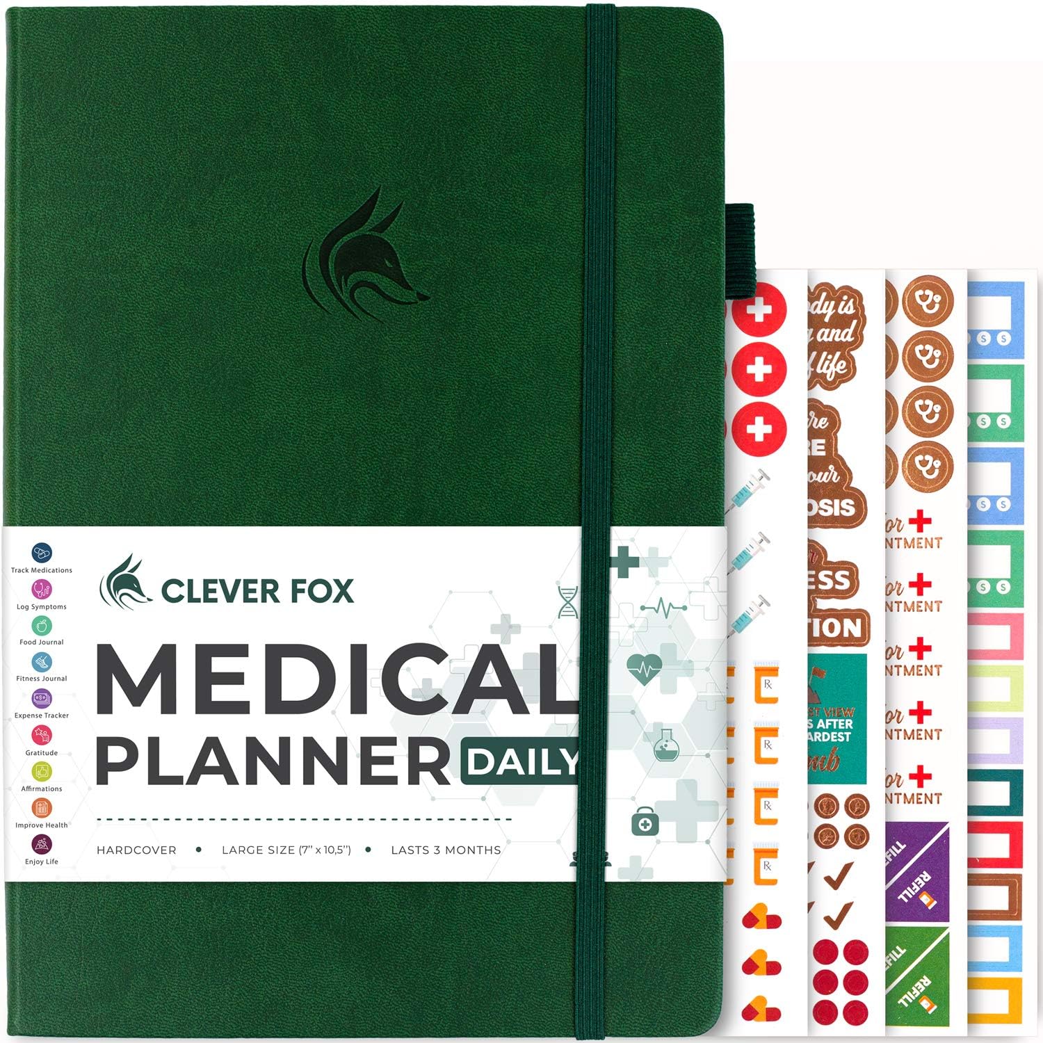 Clever Fox Medical Planner Daily – Medical Notebook, Health Diary, Wellness Journal & Logbook to Track Health – Self-Care Medical Journal – 3 Months, Undated, 18 x 26cm, Hardcover (Forest Green)
