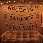 FYSUIMU 3Pcs Welcome to The Other Side Banner Upside Down Themed Colorful Light Bulbs &amp; 26 Glitter Black Letters Garland for Strange Birthday Halloween Party Scary House Room Decor