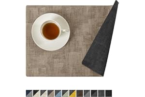 Romanstile Reversible Vinyl Placemats Set of 4, Faux Leather 100% Waterproof Oil-Proof Wipeable Place Mats, Heat Resistant Dual Sided Table Mats for Kitchen/Dining/Party (Grey Khaki, 12 x 18 Inch)