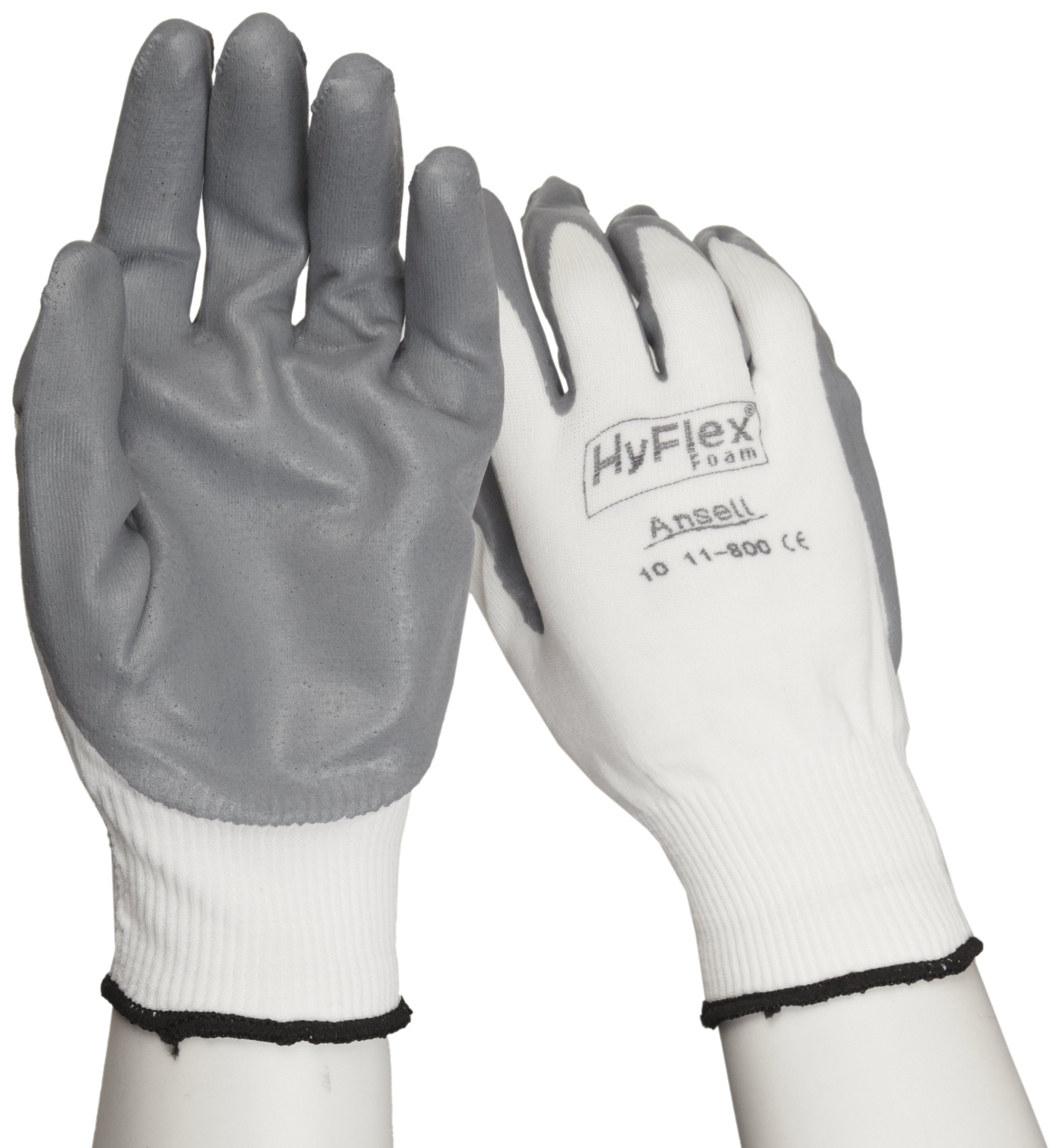 Ansell HyFlex 11800 Nylon Glove, Gray Foam Nitrile Coating, Knit Wrist